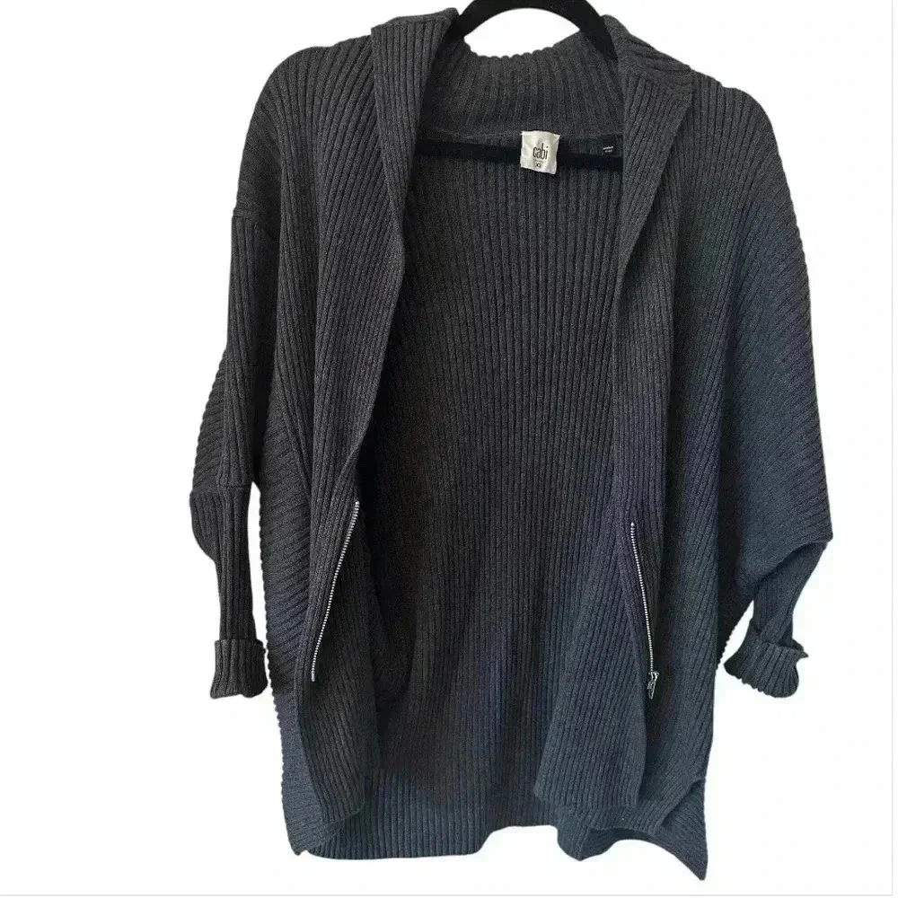 CAbi Women’s Minimalist Oversized Boxy Batwing Cardigan Sweater Half Zip XS Gray